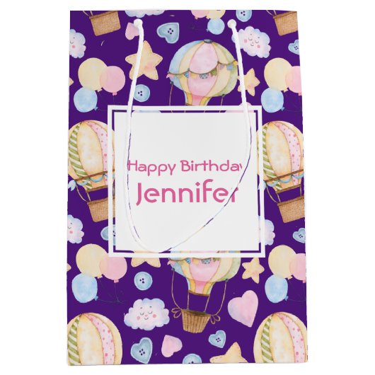 Warme luchtballon Cute Waterverf Pattern Birthday Medium Cadeauzakje (Voorkant)
