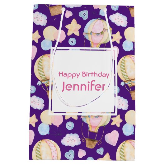 Warme luchtballon Cute Waterverf Pattern Birthday Medium Cadeauzakje (Achterkant)
