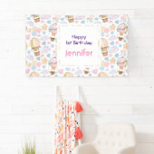 Warme luchtballon Cute Waterverf Pattern Birthday Spandoek (Insitu)