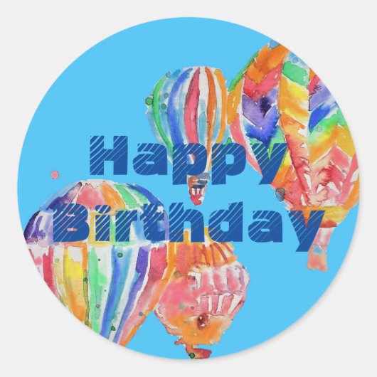 Warme luchtballon Waterverf boys Birthday Sticker (Voorkant)