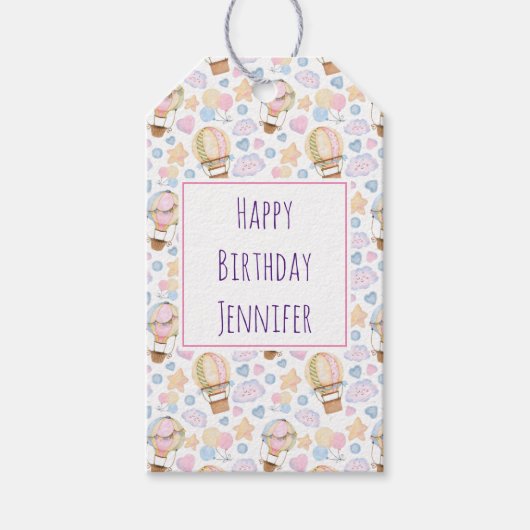 Warme luchtballon Waterverf Pattern Birthday Cadeaulabel (Voorkant)
