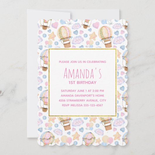 Warme luchtballon Waterverf Pattern Birthday Kaart (Voorkant)