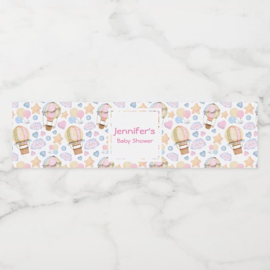 Warme luchtballon Waterverf Pattern Birthday Waterfles Etiket (Enkel label)