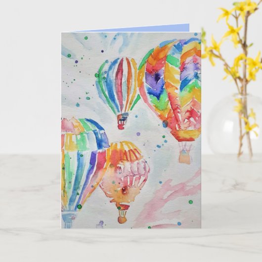 Warme luchtballon Waterverf Verjaarkaart schildere Kaart (Gele Bloem)