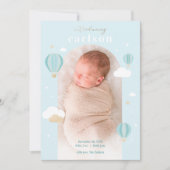 Warme luchtballon wolken sterren Pasgeboren Baby Aankondiging (Voorkant)