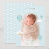 Warme luchtballon wolken sterren Pasgeboren Baby Aankondiging (Voorkant / Achterkant)