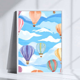 Warme Luchtballonnen Aquarel Schilderkunst Kunst P Poster