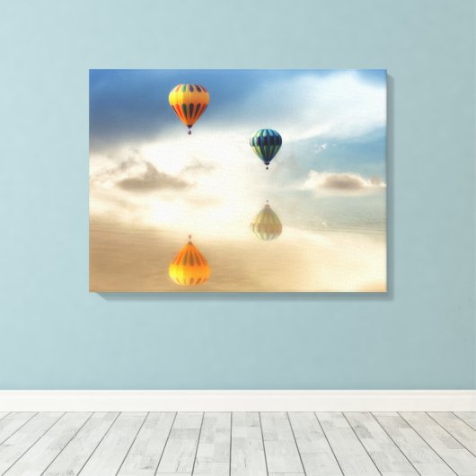Warme luchtballonnen waterreflectie canvas afdruk (Insitu (Houten vloer))