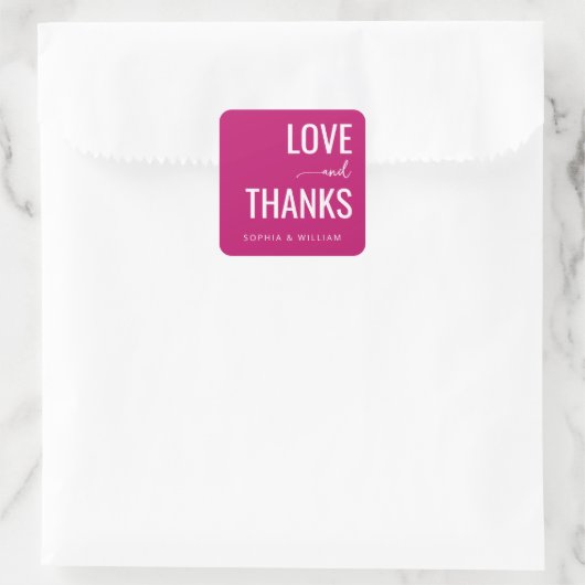 Warme Magenta Liefde Dank Vierkante Sticker (Tas)