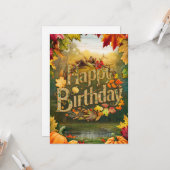 Warme Maple Leaf Herfst Herfst Happy Birthday Kaart (Voorkant / Achterkant in situ)