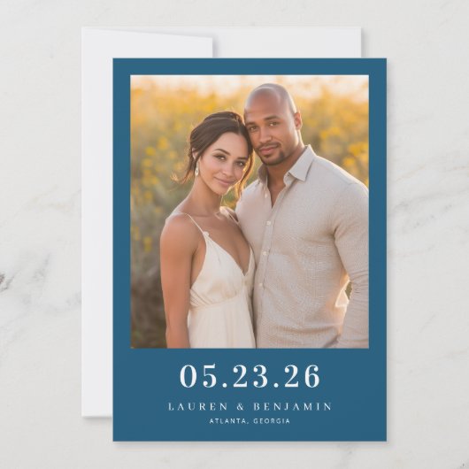 Warme marine elegante foto save the date (Voorkant)
