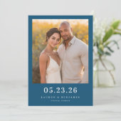 Warme marine elegante foto save the date (Staand voorkant)