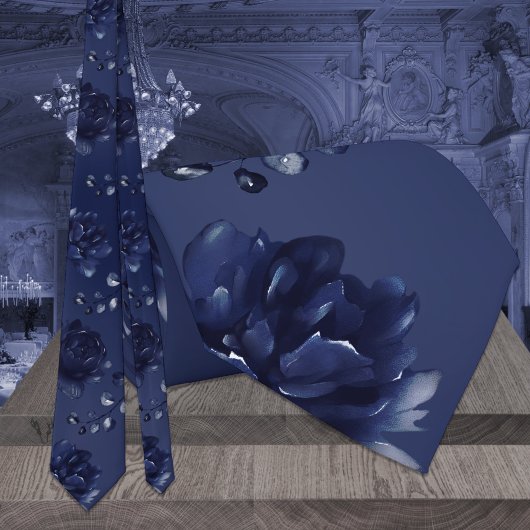 Warme marineblauwe pioenroos eucalyptus bruiloft stropdas