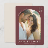 Warme Maroon Elegante Foto Save The Date (Voorkant / Achterkant)