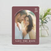 Warme Maroon Elegante Foto Save The Date (Staand voorkant)