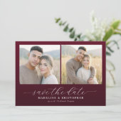 Warme Maroon Elegante Fotocollage Save The Date (Staand voorkant)