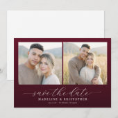 Warme Maroon Elegante Fotocollage Save The Date (Voorkant / Achterkant)