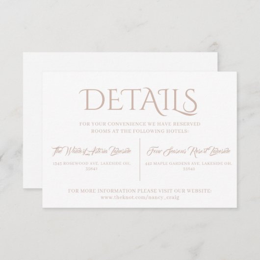 Warme minimalistische terracotta bruiloft details informatiekaartje (Voorkant / Achterkant)