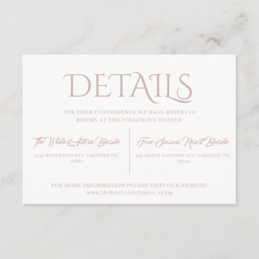 Warme minimalistische terracotta bruiloft details informatiekaartje (Voorkant)