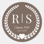 Warme Mocha Bruine Trouw Monogram Initiaal Letters Ronde Sticker (Voorkant)
