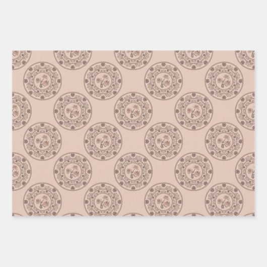 Warme Mocha Rococo Revival Lotus Polka Dot Mandala Inpakpapier Vel (Voorkant)