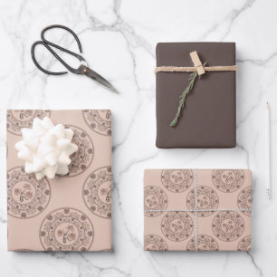 Warme Mocha Rococo Revival Lotus Polka Dot Mandala Inpakpapier Vel