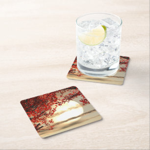 Warme nacht onder de rode boom - Digitale Kunst Kartonnen Onderzetters