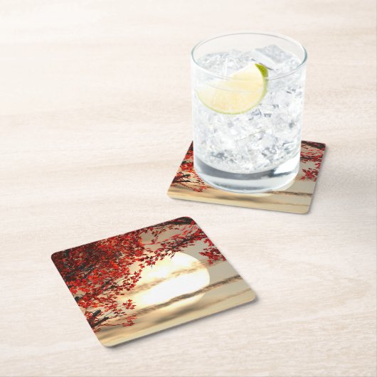 Warme nacht onder de rode boom - Digitale Kunst Kartonnen Onderzetters (Insitu)