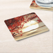 Warme nacht onder de rode boom - Digitale Kunst Kartonnen Onderzetters (Schuin)