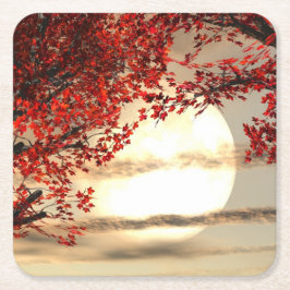 Warme nacht onder de rode boom - Digitale Kunst Kartonnen Onderzetters