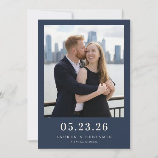 Warme Navy Romantische Foto Save The Date (Voorkant)