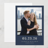 Warme Navy Romantische Foto Save The Date (Voorkant / Achterkant)