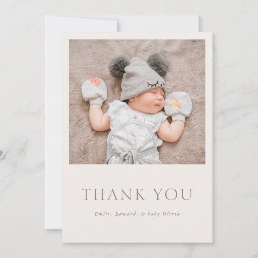 Warme neutrale babyshowerfoto bedankkaart (Voorkant)