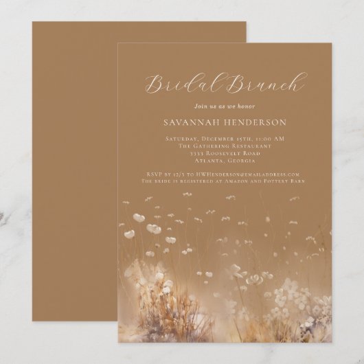 Warme neutrale bruids brunch douche uitnodiging (Voorkant / Achterkant)