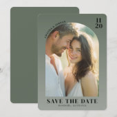 Warme Olijfgroene Elegante Foto Save The Date (Voorkant / Achterkant)