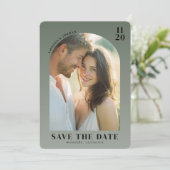 Warme Olijfgroene Elegante Foto Save The Date (Staand voorkant)