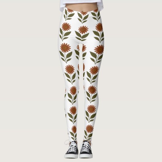 Warme Oranje Bloemige Leggings (Voorkant)