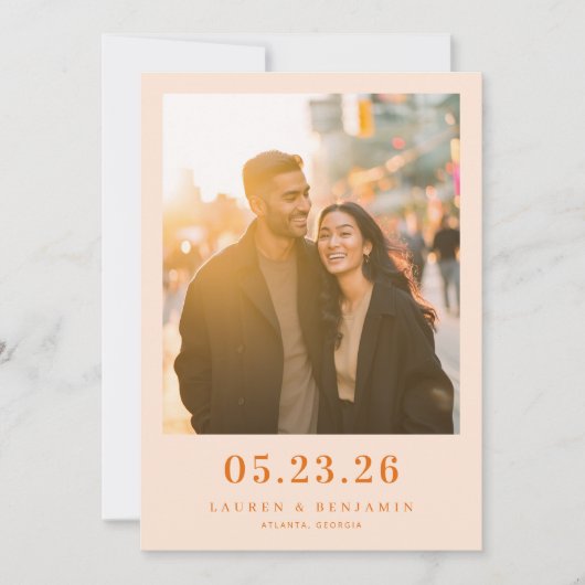 Warme Oranje Candid Foto Save The Date (Voorkant)