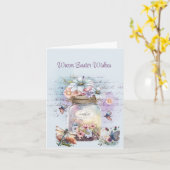 Warme Paaswensen Pot van Bloemen Vlinders Kaart (Gele Bloem)