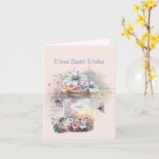 Warme Paaswensen Pot van Bloemen Vlinders Kaart (Gele Bloem)