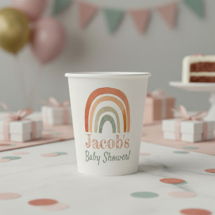 Warme Pastel Regenboog Waterverf Baby Shower Papieren Bekers