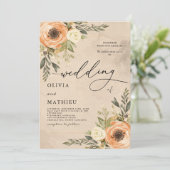 Warme Perzik Bloemen Rustieke bruiloft Kaart (Staand voorkant)