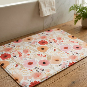 Warme Perzik en Koraal Papaver Bloemmotief Badmat