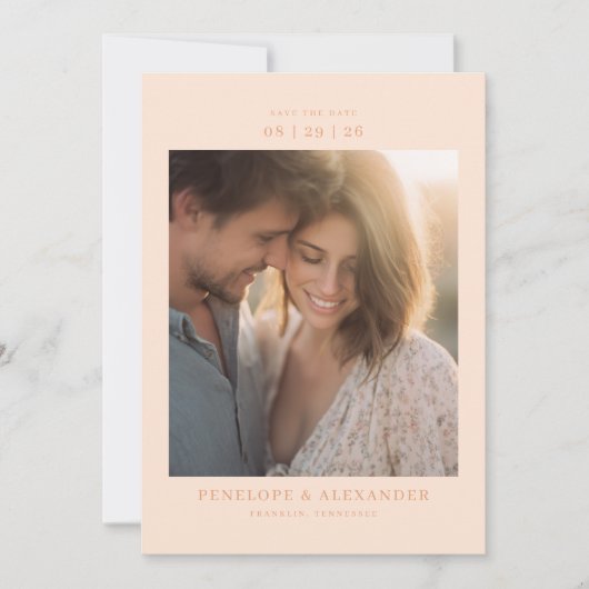 Warme Perzik Minimalistische Foto Save The Date (Voorkant)
