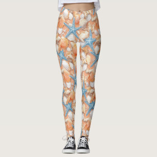 Warme perzik strand schelpen zeester zomer leggings