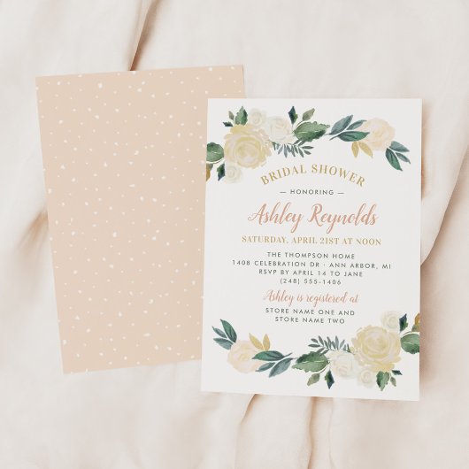 Warme Perzik Witte Roos Bruiloft Bridal Shower Kaart