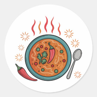 Warme pittige curryvoedsel kunst ronde sticker