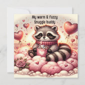 Warme & pluizige wasbeer valentijnkaart feestdagenkaart (Voorkant)