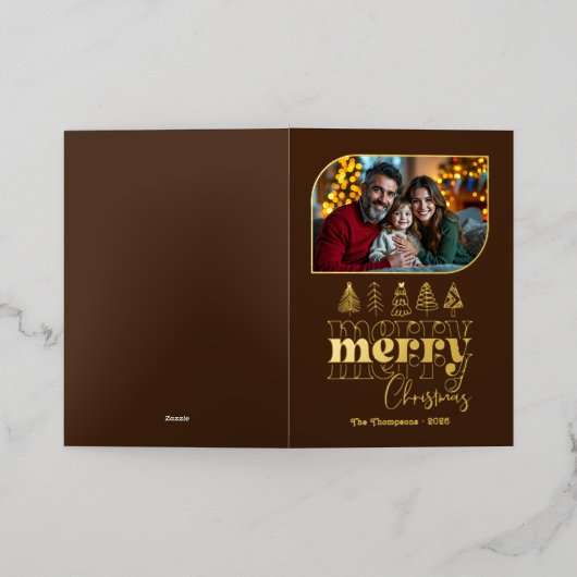 Warme Retro Hand getrokken Vrolijke Kerstfoto Folie Feestdagenkaart (Buiten Laag)