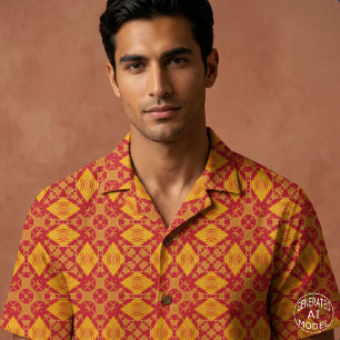 Warme Rode Oranje Mosterd Elegant Geometrisch Patr Stof